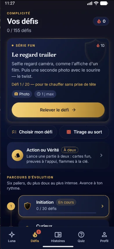 Capture Ozer — jeu de couple, défis et action ou vérité
